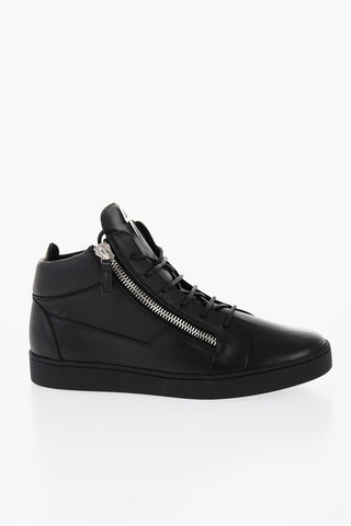 Leather Mid-Top Sneakers with Side Zip
