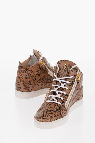 Sneakers Mid-Top in Pelle a Fantasia con Zip Dorata                          
