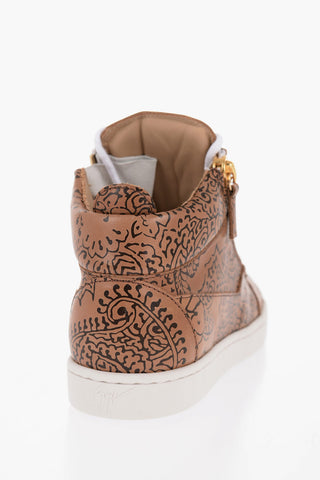 Sneakers Mid-Top in Pelle a Fantasia con Zip Dorata                          