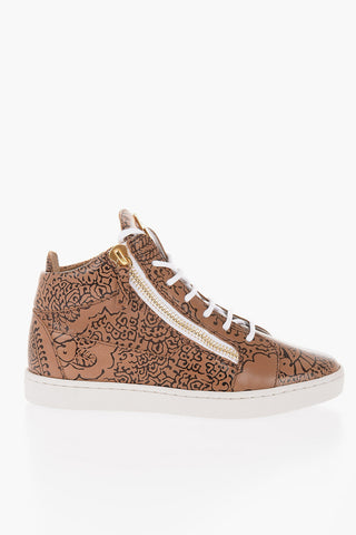 Sneakers Mid-Top in Pelle a Fantasia con Zip Dorata                          