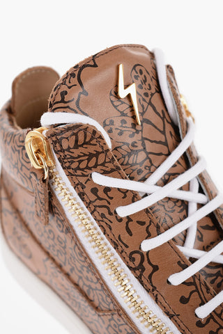 Sneakers Mid-Top in Pelle a Fantasia con Zip Dorata                          