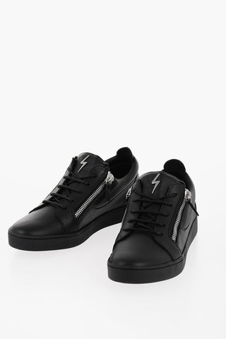 Leather Low Top Sneakers with Side Zip