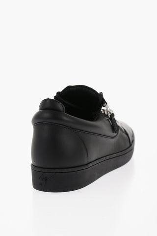 Leather Low Top Sneakers with Side Zip