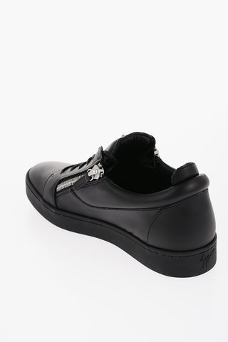 Leather Low Top Sneakers with Side Zip