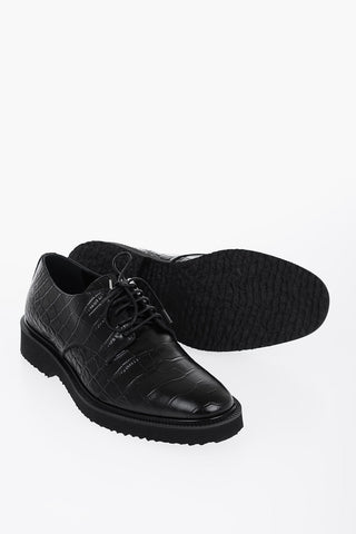 Scarpe Derby in Pelle Effetto Coccodrillo