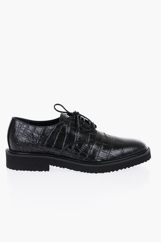 Scarpe Derby in Pelle Effetto Coccodrillo