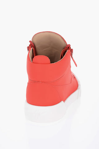 Solid Color Faux Leather High-Top Sneakers with Contrasting Sole