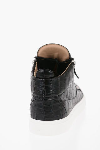 Crocodile Effect Faux Leather Mid-Top Sneakers with Side  Zip