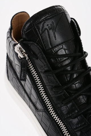 Crocodile Effect Faux Leather Mid-Top Sneakers with Side  Zip