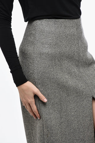 Virgin Wool Striped Midí Skirt with Split