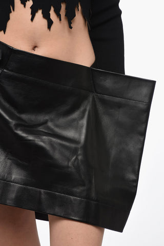 Leather Asymmetric Mini-Skirt with Lace-Up Detail