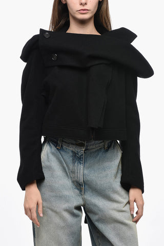 Cappotto Crop in Lana con Collo a Scialle