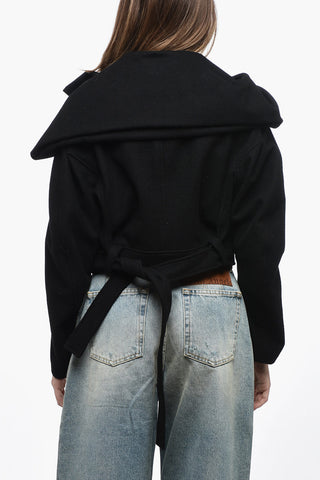 Cappotto Crop in Lana con Collo a Scialle