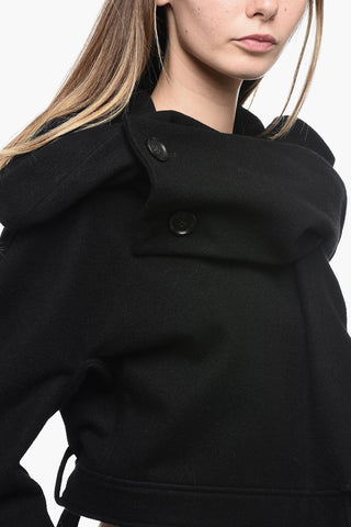 Cappotto Crop in Lana con Collo a Scialle
