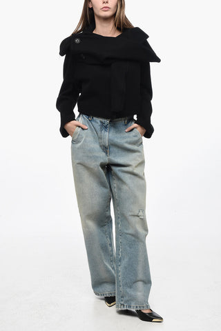 Cappotto Crop in Lana con Collo a Scialle