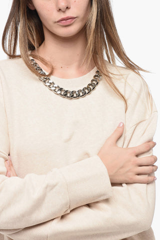 Brushed Cotton Sweater with Chain Detail