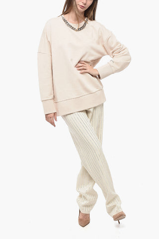 Brushed Cotton Sweater with Chain Detail