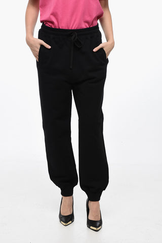Fleeced Cotton Sweatpants with Ribbed Details
