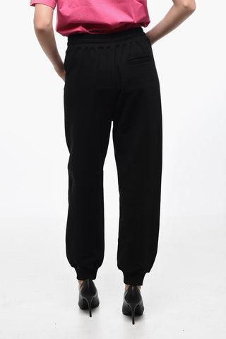 Fleeced Cotton Sweatpants with Ribbed Details