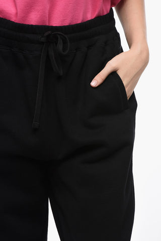 Fleeced Cotton Sweatpants with Ribbed Details
