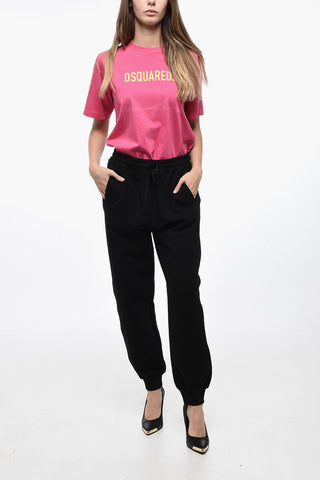 Fleeced Cotton Sweatpants with Ribbed Details