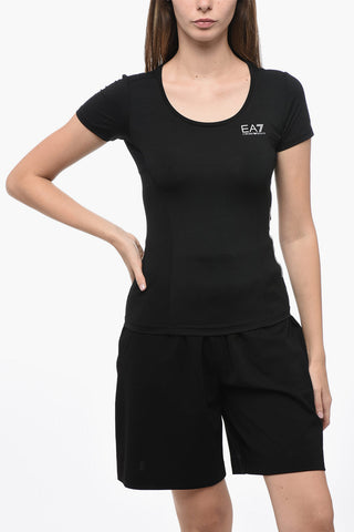 EMPORIO EA7 VENTUS T-Shirt Girocollo in Tessuto Stretch con Logo a Contrasto