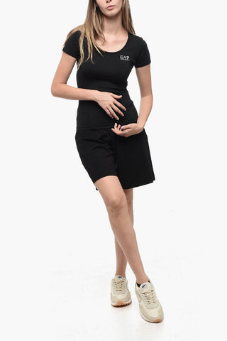 EMPORIO EA7 VENTUS T-Shirt Girocollo in Tessuto Stretch con Logo a Contrasto
