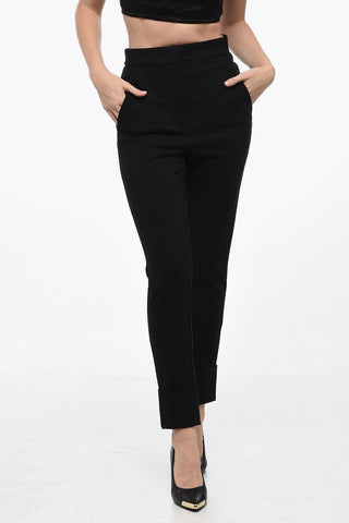 Stretchy High Waist Pants with Cuffed Hem