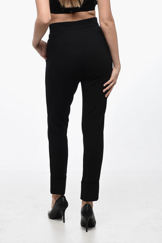 Stretchy High Waist Pants with Cuffed Hem