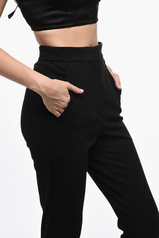 Stretchy High Waist Pants with Cuffed Hem