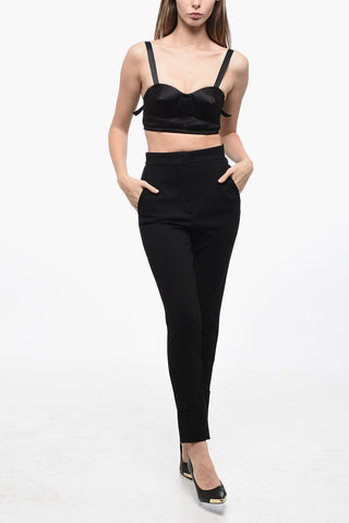 Stretchy High Waist Pants with Cuffed Hem
