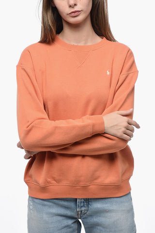 Fleece Cotton Blend Crew Neck Sweatshirt with Embroidered Logo