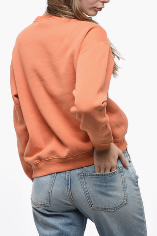 Fleece Cotton Blend Crew Neck Sweatshirt with Embroidered Logo
