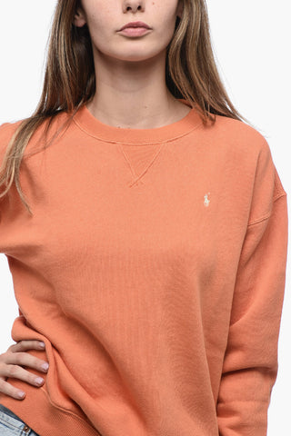 Fleece Cotton Blend Crew Neck Sweatshirt with Embroidered Logo