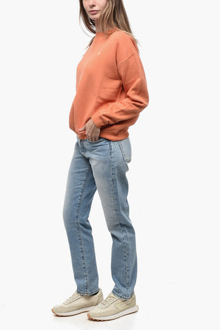 Fleece Cotton Blend Crew Neck Sweatshirt with Embroidered Logo