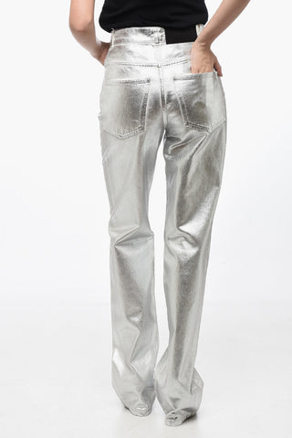 Pantaloni 5 Tasche in Cotone Spalmato Lamè