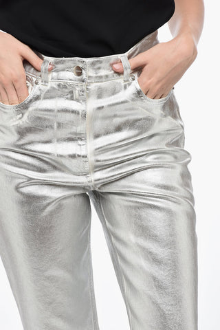 Pantaloni 5 Tasche in Cotone Spalmato Lamè