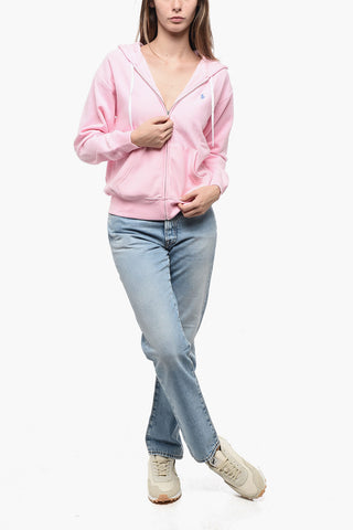 Felpa Hoodie Full Zip in Misto Cotone Felpato