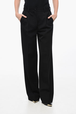 Virgin Wool Palazzo Pants with Front Pleat