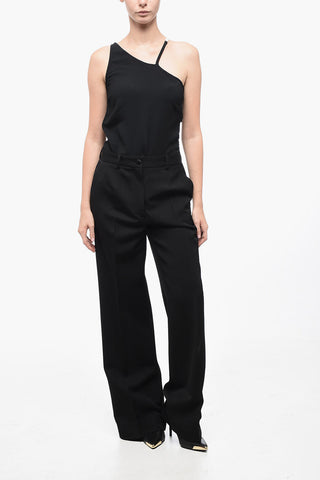 Virgin Wool Palazzo Pants with Front Pleat