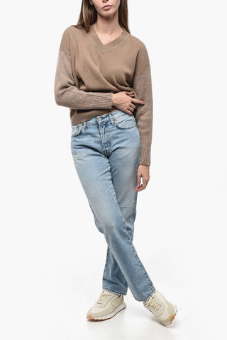 Embroidered Detail Pullover with Contrasting Sleeves
