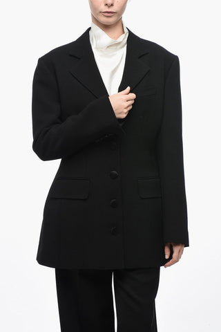 Blazer Slim Fit in Misto Lana Vergine con Fianchi Imbottiti