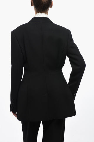 Blazer Slim Fit in Misto Lana Vergine con Fianchi Imbottiti
