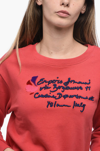 EMPORIO Brushed Cotton Crew Neck Sweatshirt with Embroidery