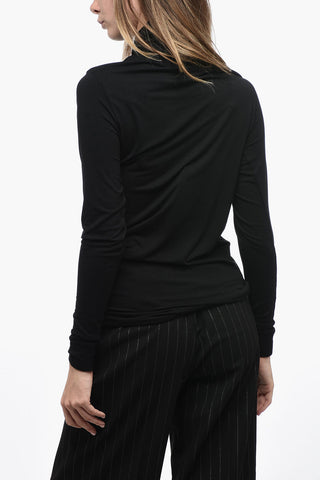 Jersey Turtleneck Top with Embroidered Detail