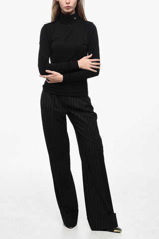 Jersey Turtleneck Top with Embroidered Detail