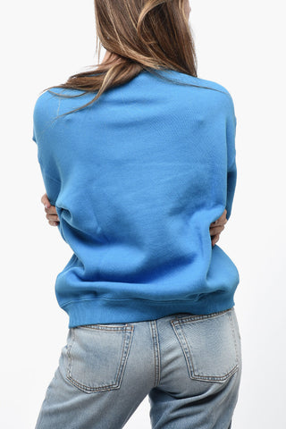 Fleece Cotton Blend Crew Neck Sweatshirt with Embroidered Logo