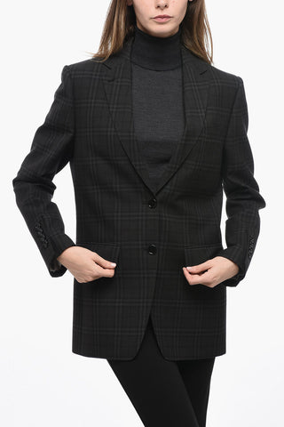 Wool Blazer with All-over Check Pattern