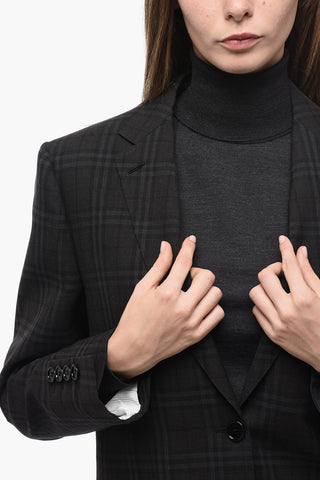 Wool Blazer with All-over Check Pattern