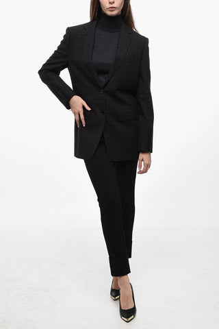 Wool Blazer with All-over Check Pattern